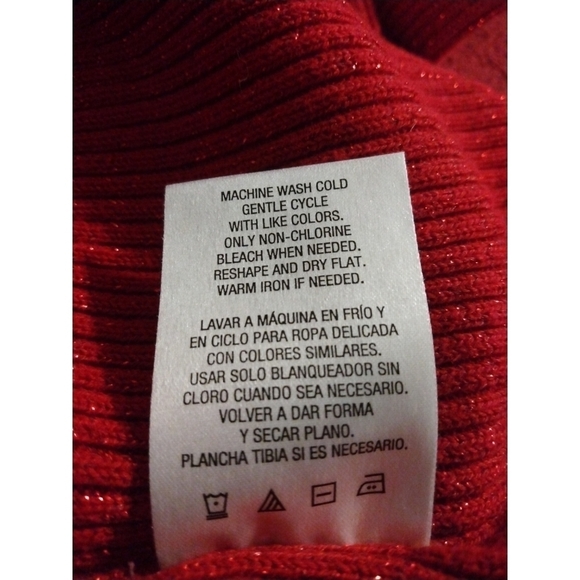 Red Shimmer Turtleneck Ribbed Basic Editions Long Slve Sweater Holiday Festive L - Picture 9 of 9
